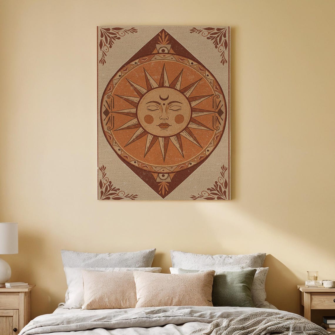 Boho Celestial Sun Face Mandala Terracotta Bohemian Wall Poster