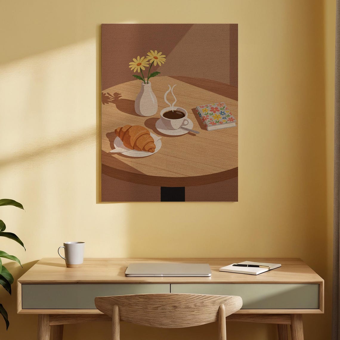 Morning Coffee Croissant Daisies Cozy Breakfast Table Art Poster