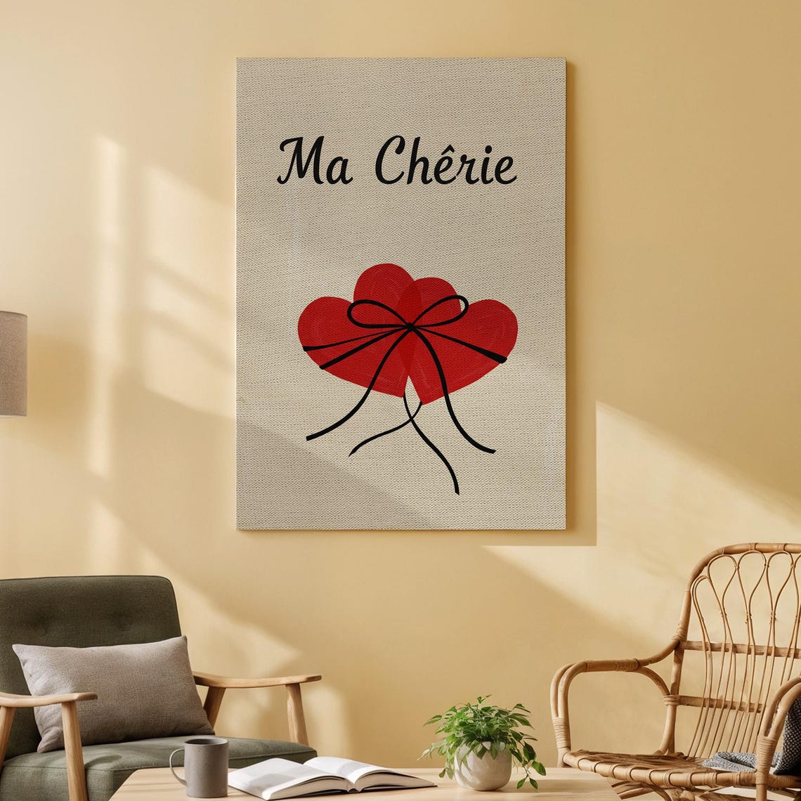 Ma Cherie French Love Quote Wall Poster Red Heart Bow Decor Art