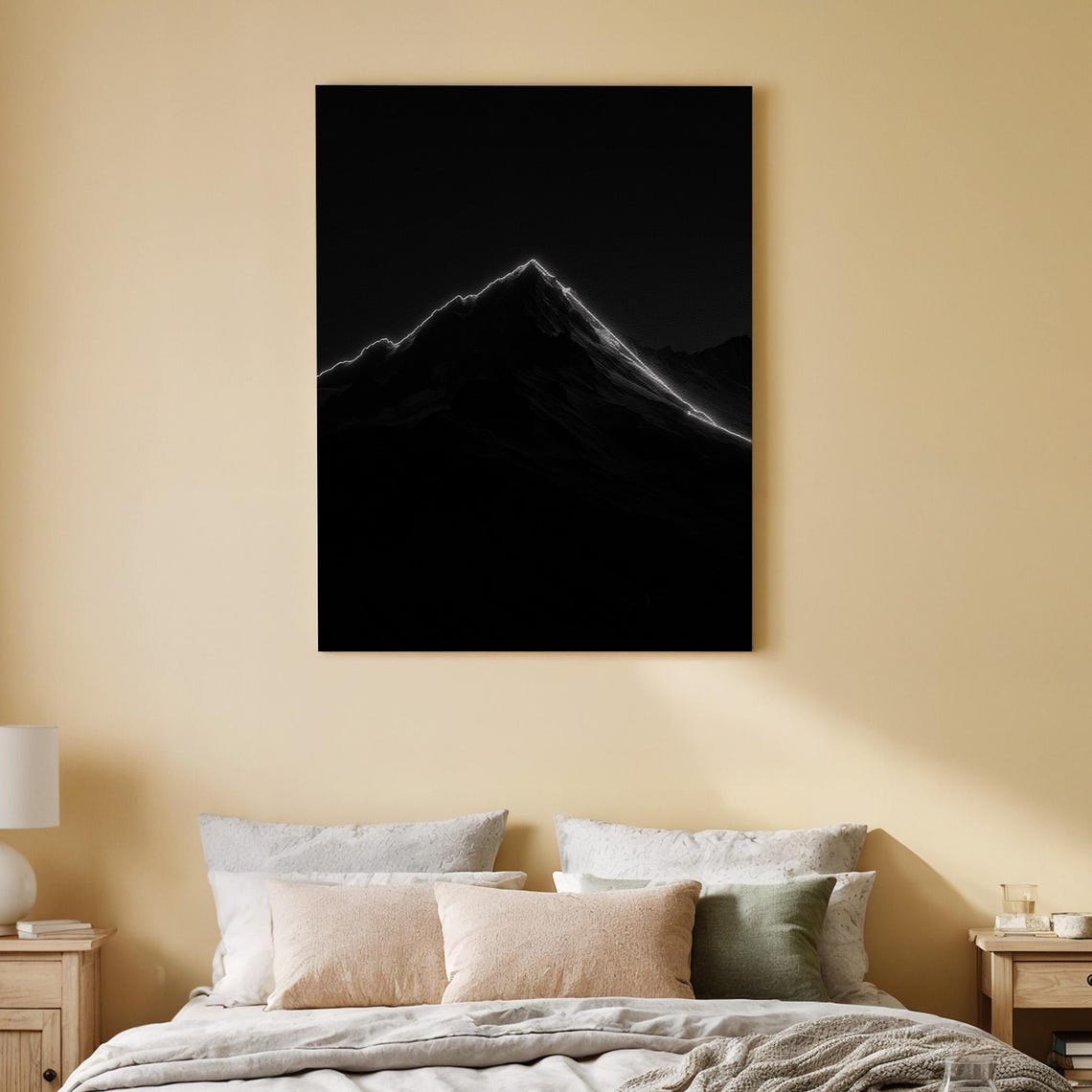 Black Mountain Peak Silhouette Night Minimalist Dark Abstract Wall Art