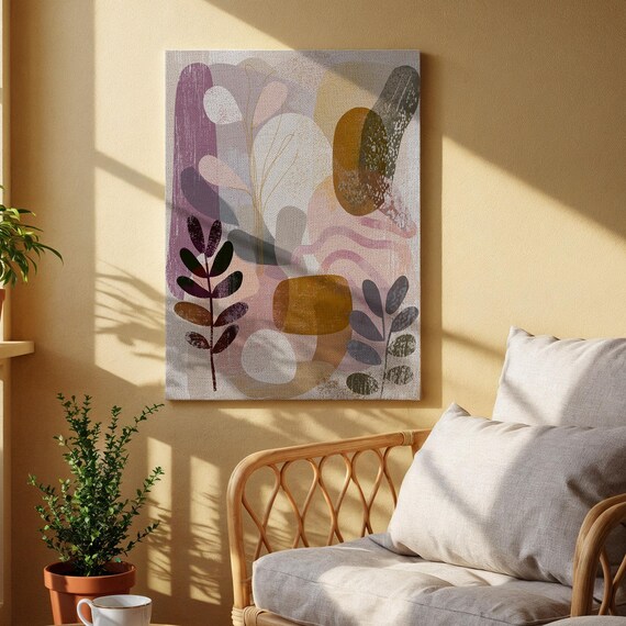 Warm Mid Century Modern Abstract Botanical Leaf Art Canvas Print