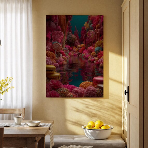 Candy Land Canvas Art Sweet Dreamy Landscape With Lollipops And Macarons Vibrant Colorful Decor For Living Room Bedroom Or Kitchen