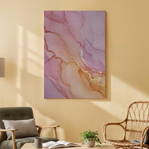 Pink Abstract Canvas Wall Art Modern Watercolor Marble Print Elegant Fluid Inspired Painting For Living Room Bedroom Or Office Decor