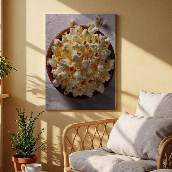 Overhead Popcorn Bowl Realistic Buttery Snack Food Photography Print
