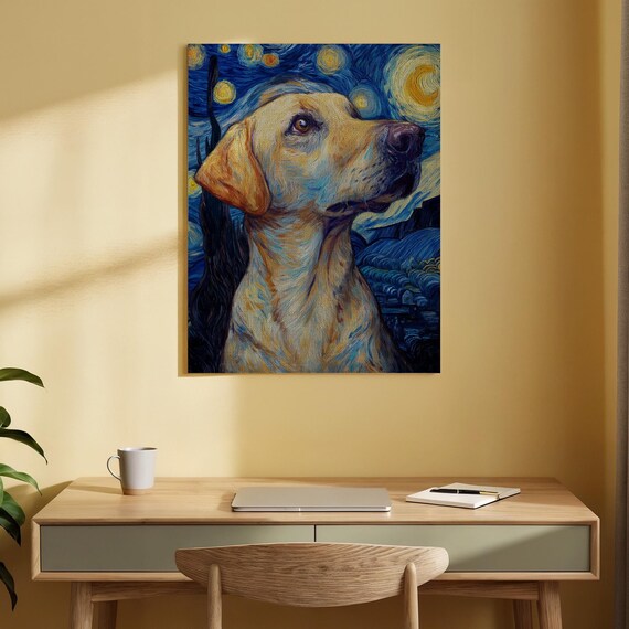 Starry Night Dog Canvas Wall Art Labrador Pet Portrait Print Whimsical Sky For Living Room Bedroom Animal Decor