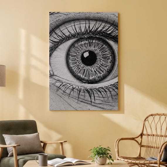 Eye Illustration Canvas Wall Art Monochrome Realistic Print Modern Black And White Optical Artwork For Living Room Office Or Studio