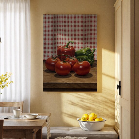 Tomatoes and Bell Peppers Rustic Farmhouse Kitchen Still Life Poster