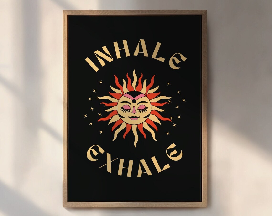 Inhale Exhale Sun Face Mindful Breathing Yoga Quote Art Poster
