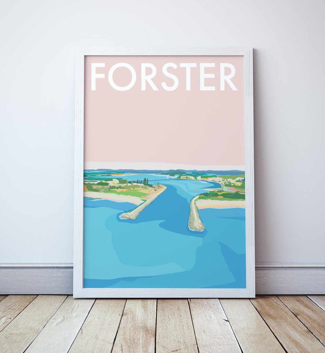 Forster Beach Vintage Style Travel Poster