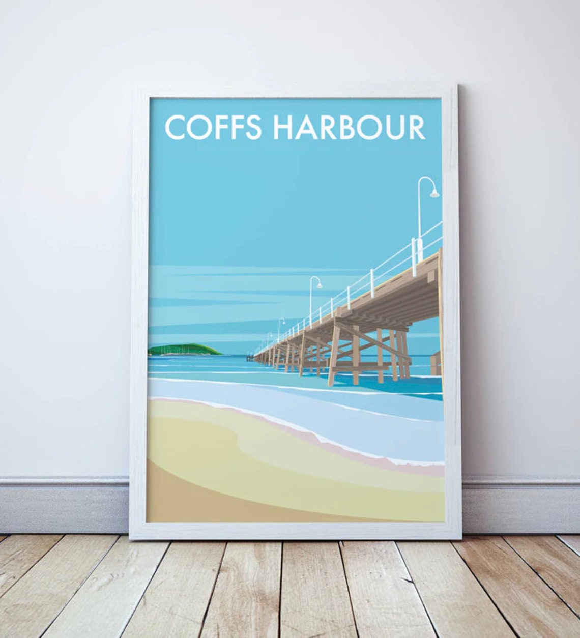 Coffs Harbour Jetty Beach Sunny Day Scene Australia Travel Poster