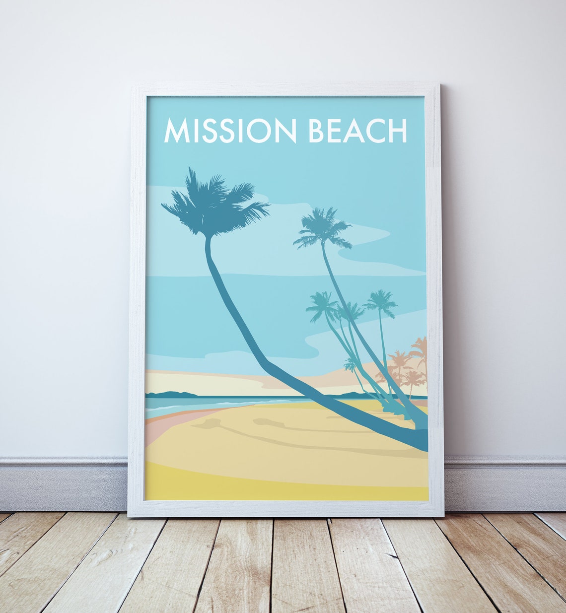 Mission Beach Leaning Palm Trees Tropical Queensland Art Poster