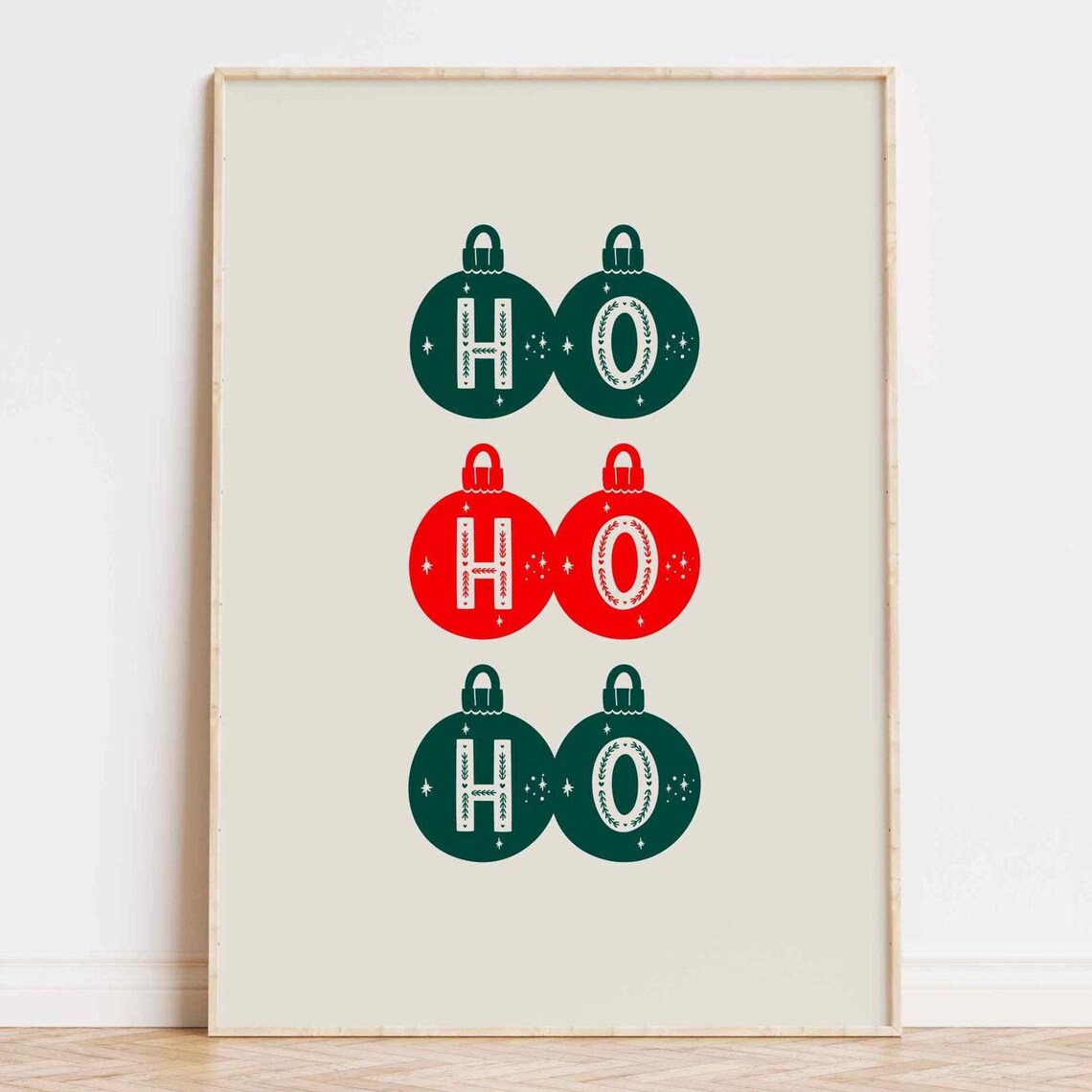 Ho Ho Ho Christmas Bauble Ornaments Green Red Holiday Poster