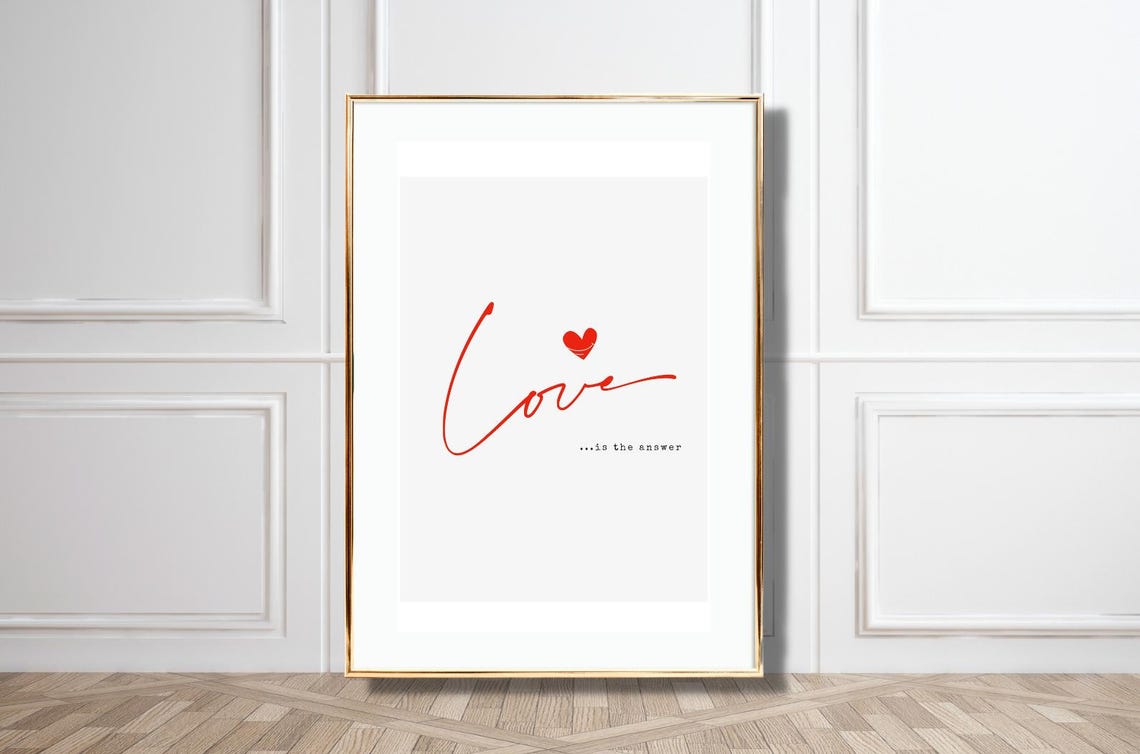 Love Is The Answer Red Script Quote Heart Accent Home Poster