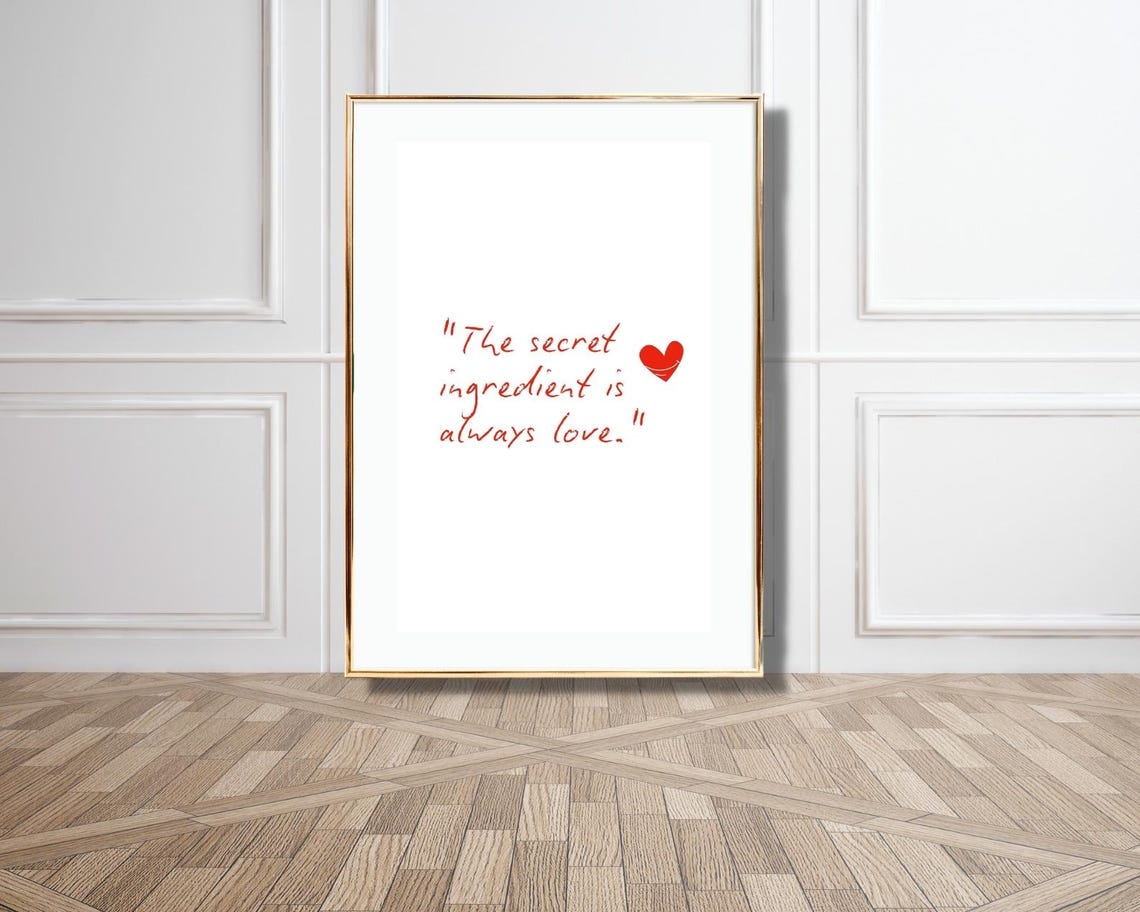 The Secret Ingredient Is Always Love Red Script Kitchen Quote Poster