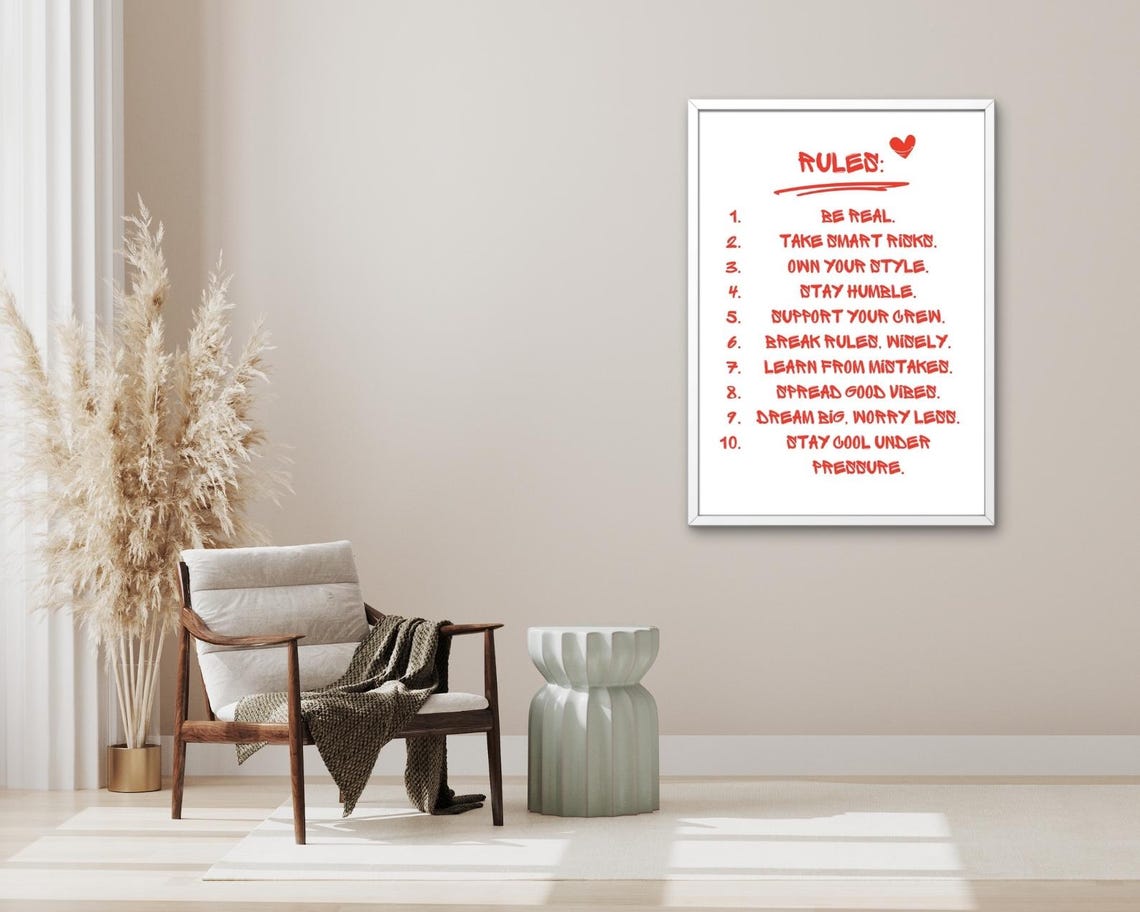Inspirational Life Rules List 10 Ways To Live Red Typography Poster - Image 3
