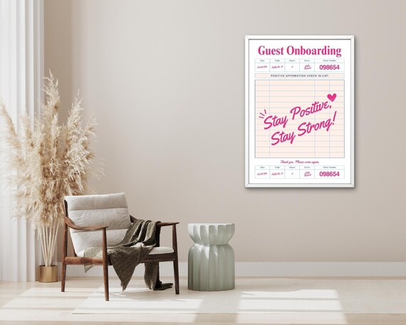 Stay Positive Stay Strong Guest Check Receipt Pink Fun Quote Poster