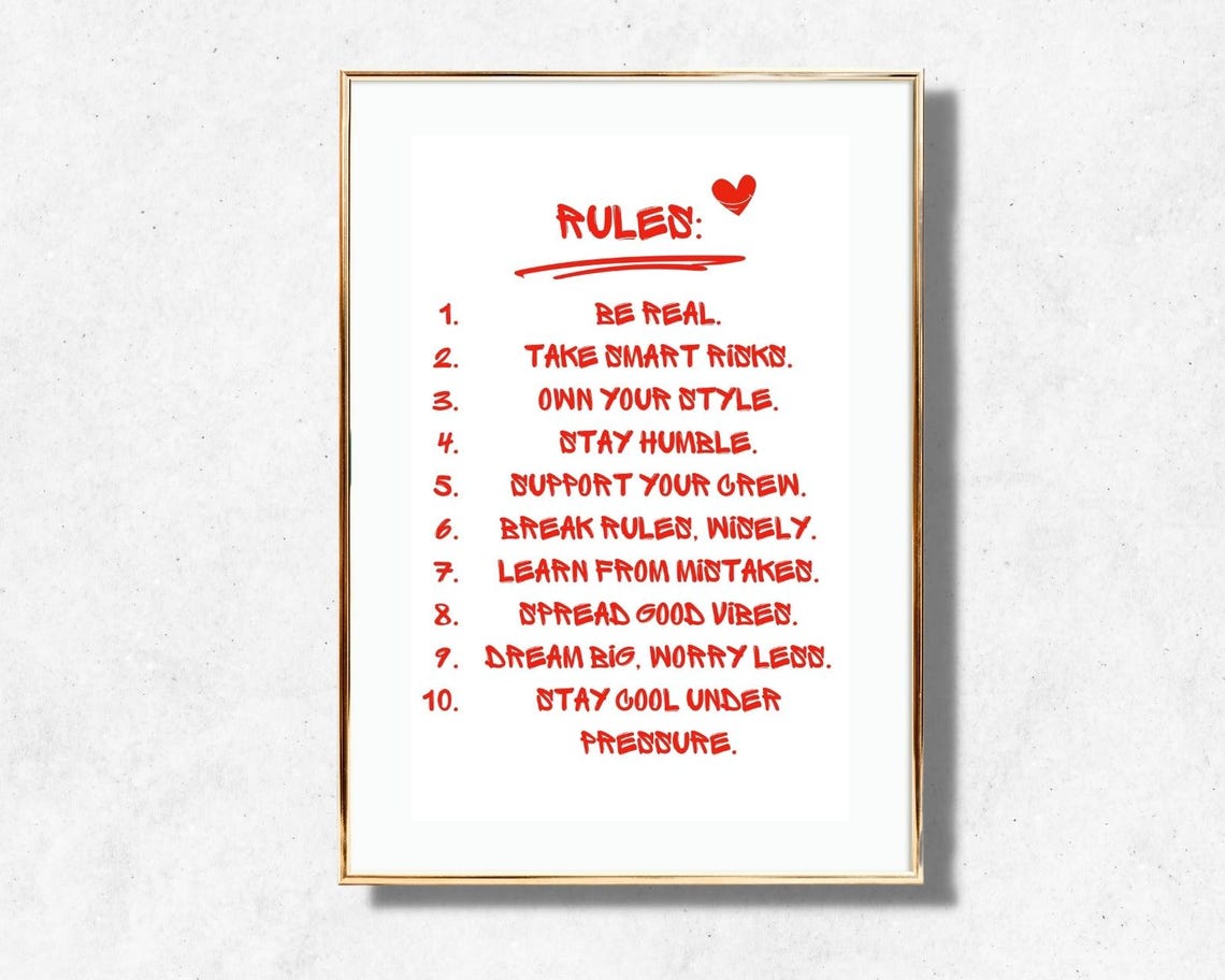 Inspirational Life Rules List 10 Ways To Live Red Typography Poster - Image 4