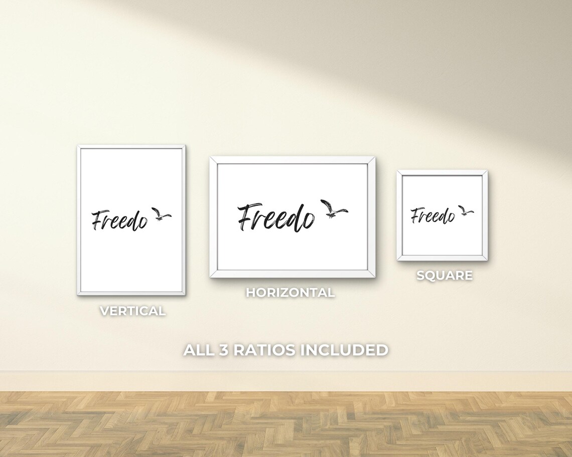 Freedo Script Typography Poster Minimalist Black and White Bird Illustration Art - Image 3