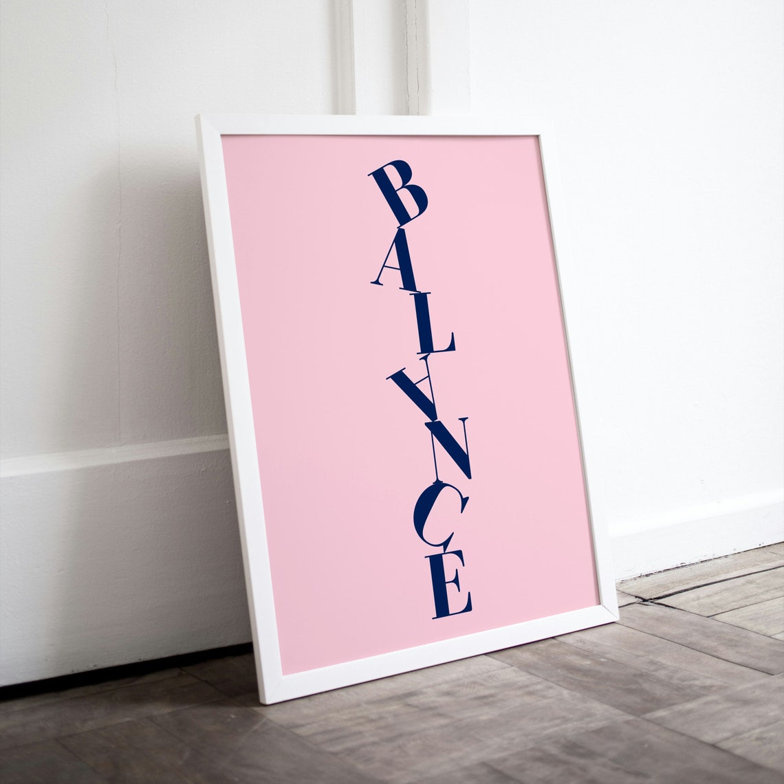Balance Wavy Vertical Typography Navy Pink Minimalist Motivational Art Poster - Image 3