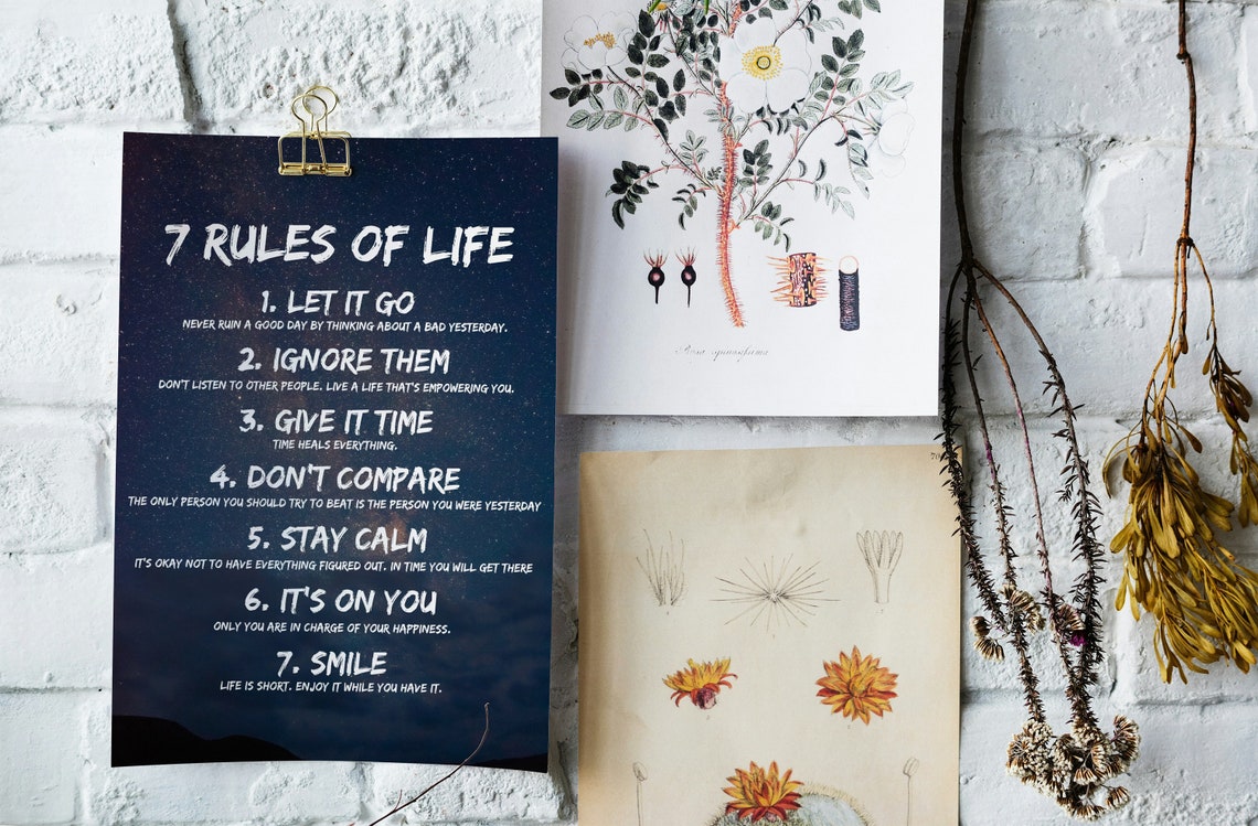7 Rules of Life Starry Night Sky Background Affirmation Poster - Image 3