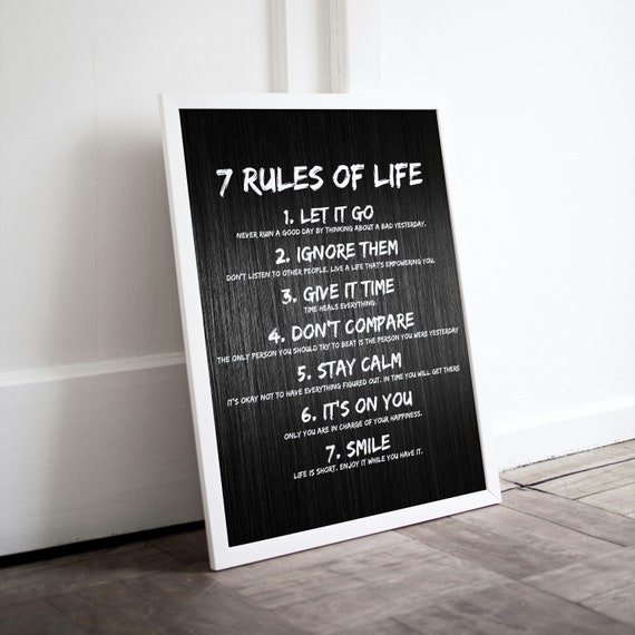 7 Rules of Life Black Chalkboard Style Motivational Quote Poster