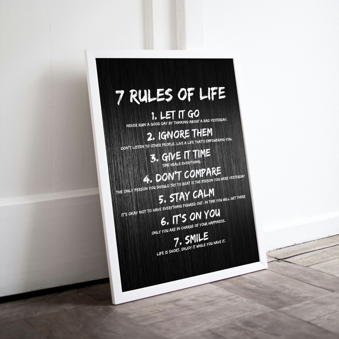 7 Rules of Life Black Chalkboard Style Motivational Quote Poster
