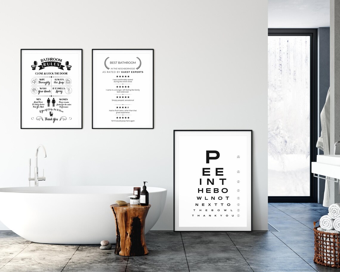 Funny Bathroom Eye Chart Humor Poster, Quirky Toilet Decor - Image 2