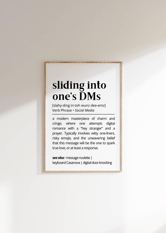 Sliding Into Dms Definition Wall Art Print Funny Social Media Decor Modern Minimalist Poster Romance Humor Art Wall Decor