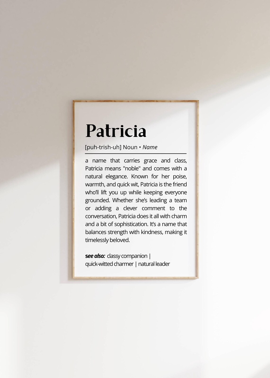 Patricia Name Definition Poster, Personalized Name Decor