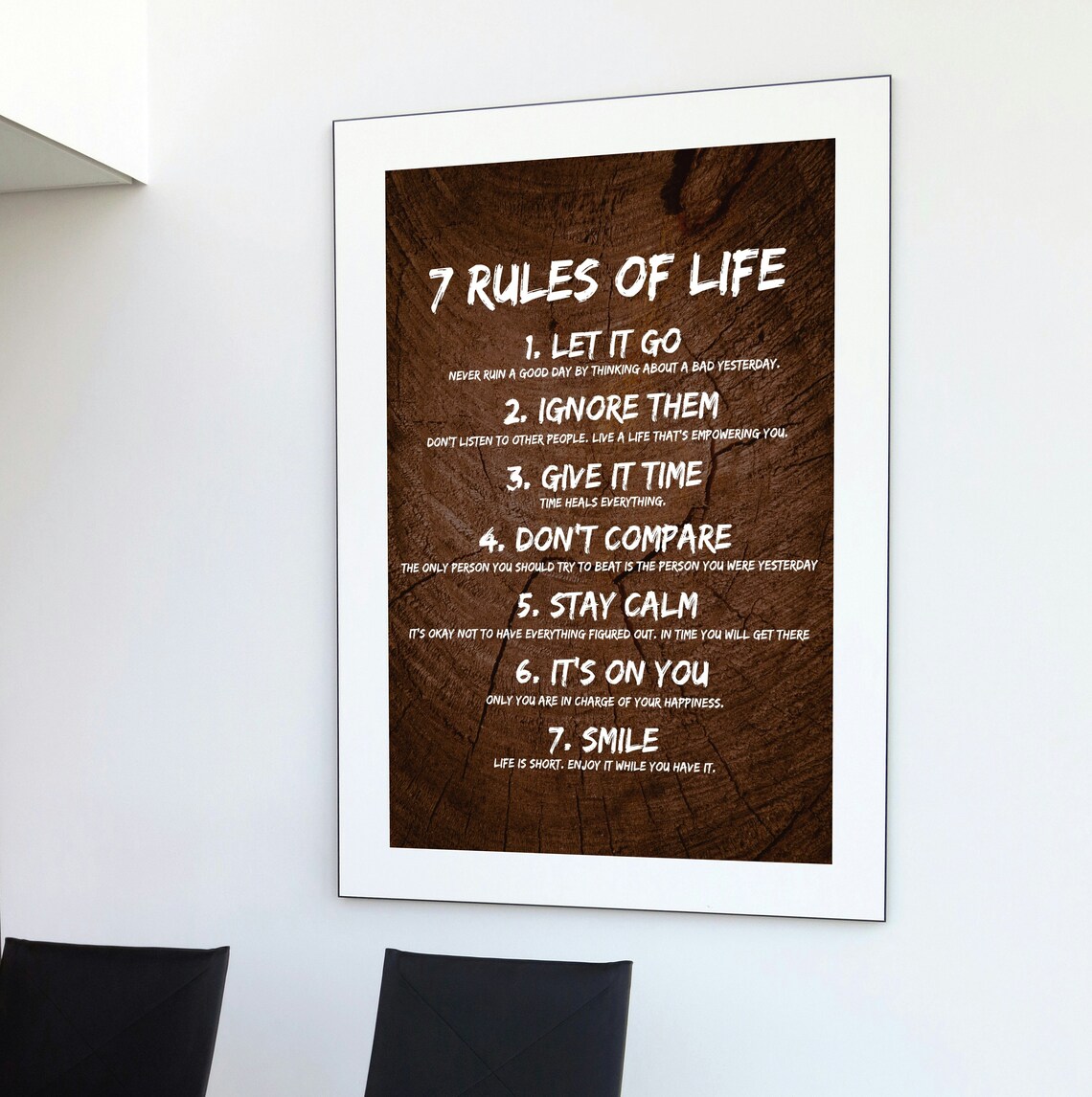 7 Rules of Life Brown Wood Background Inspirational Quote Poster - Image 3