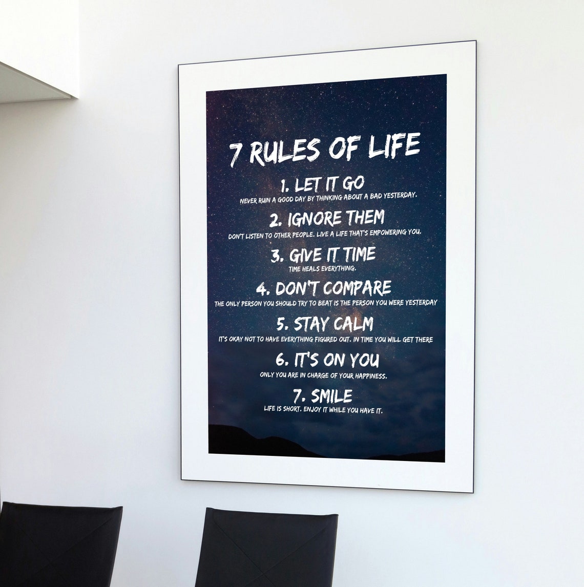 7 Rules of Life Starry Night Sky Background Affirmation Poster - Image 2