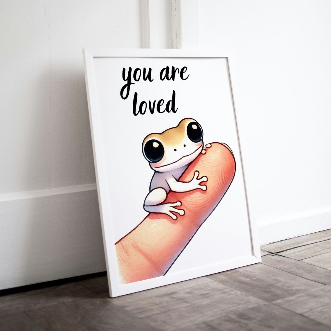 You Are Loved Adorable Tan Frog Hugging Finger Affirmation Poster