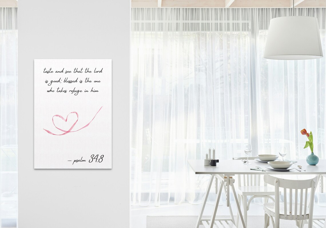 Taste and See That the Lord Is Good Psalm 34:8 Pink Heart Scripture Poster - Image 2
