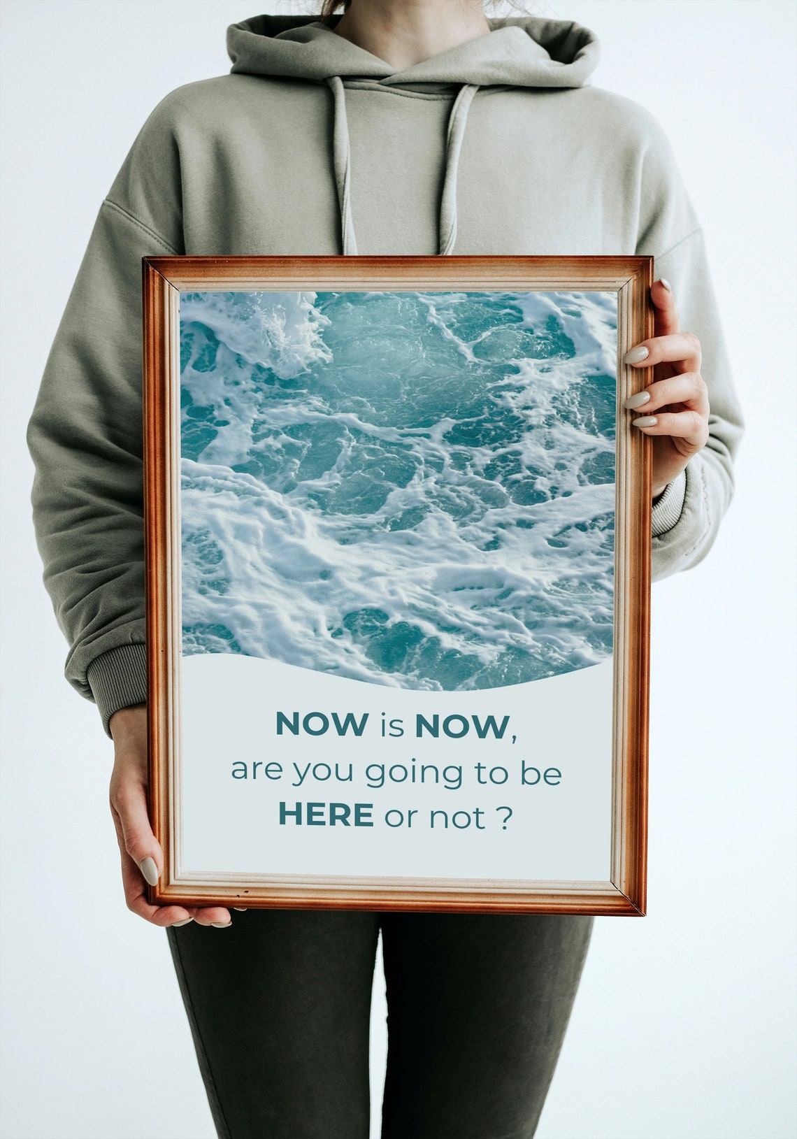 Now Is Now Quote Ocean Wave Photo Calm Mindfulness Wall Poster - Image 2