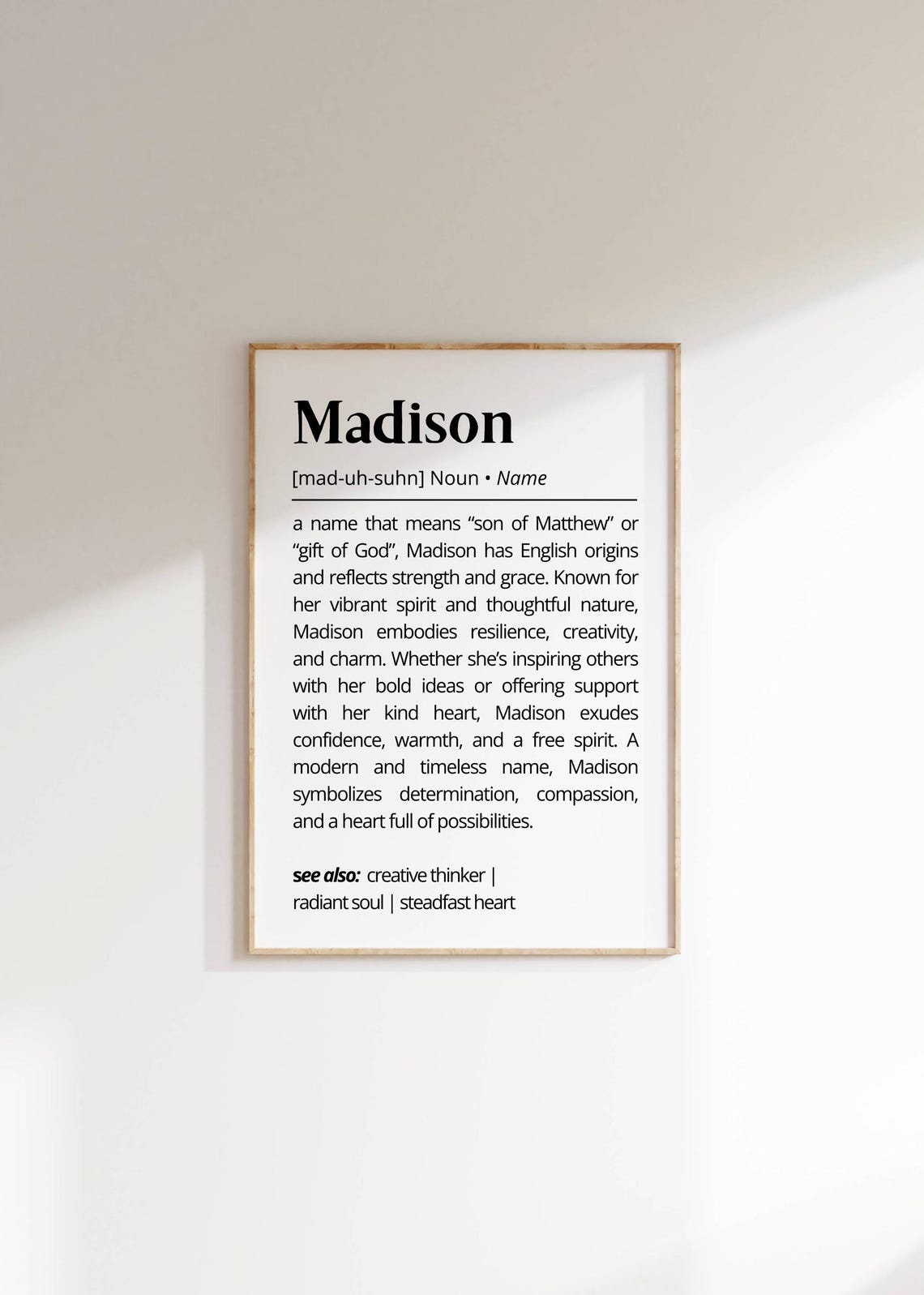 Madison Name Meaning Dictionary Definition Personalized Gift Poster