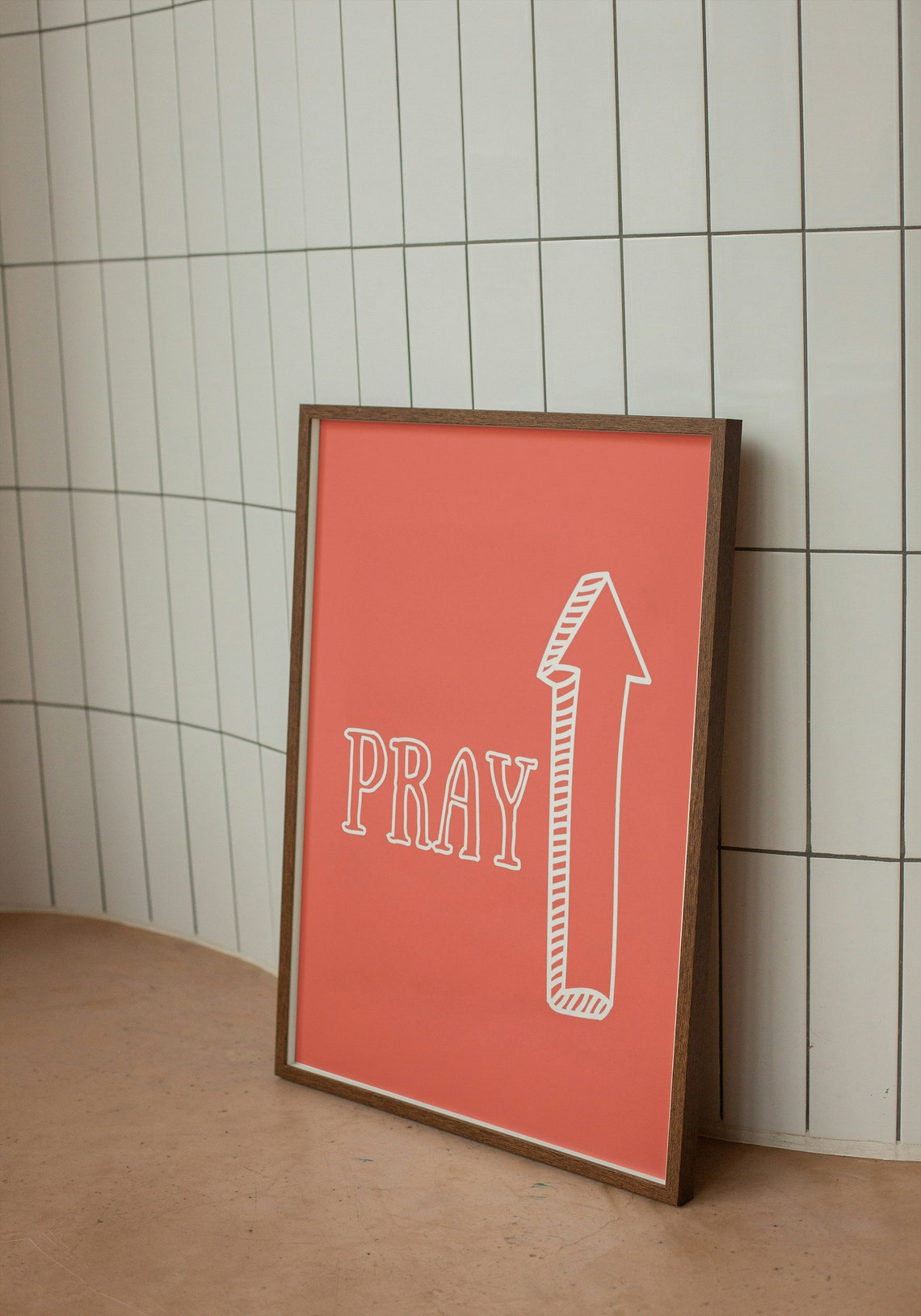 Pray White Typography Upward Arrow Coral Red Minimalist Faith Poster - Image 2