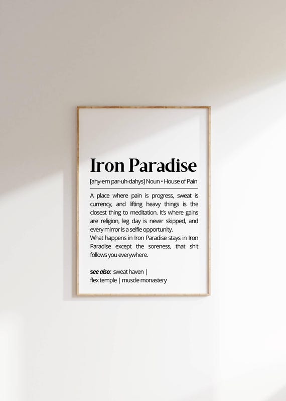 Iron Paradise Definition Funny Gym Wall Art Humor Gym Decor Poster Motivation Workout Quote Gift For Home Gym Or Fitness Lovers