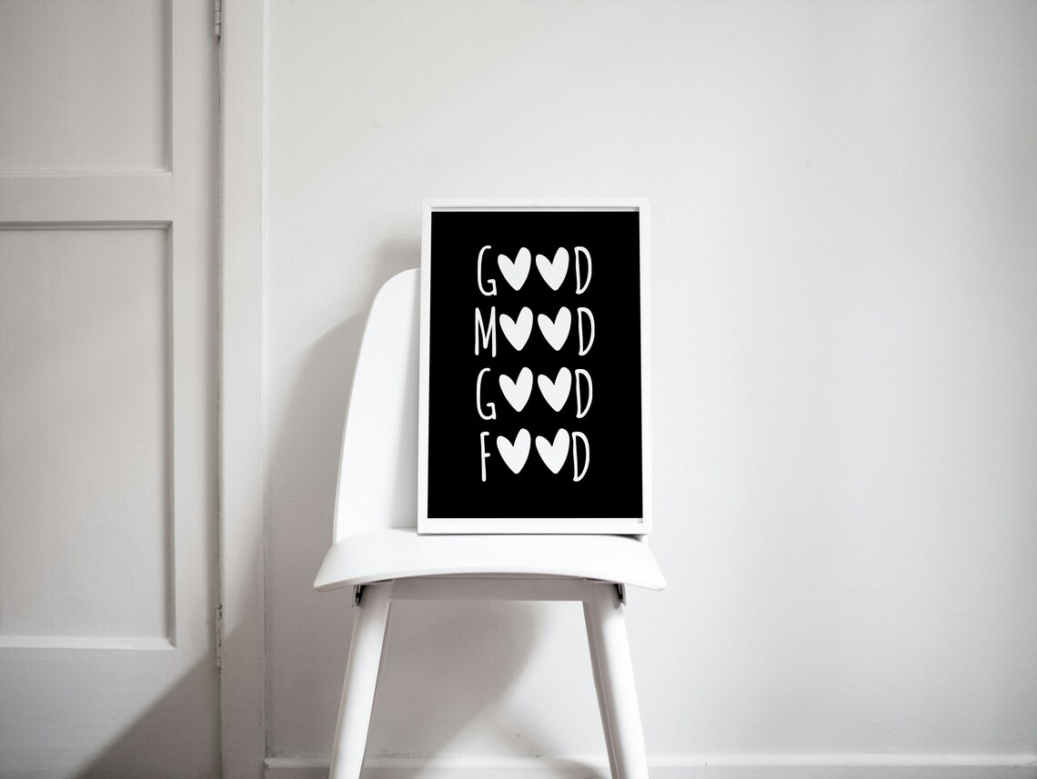 Good Mood Good Food Black Kitchen Heart Letter Typography Poster - Image 2