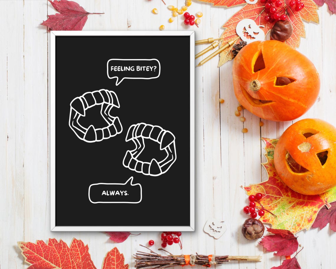 Funny Vampire Fangs Feeling Bitey Halloween Poster Gothic Wall Decor - Image 2