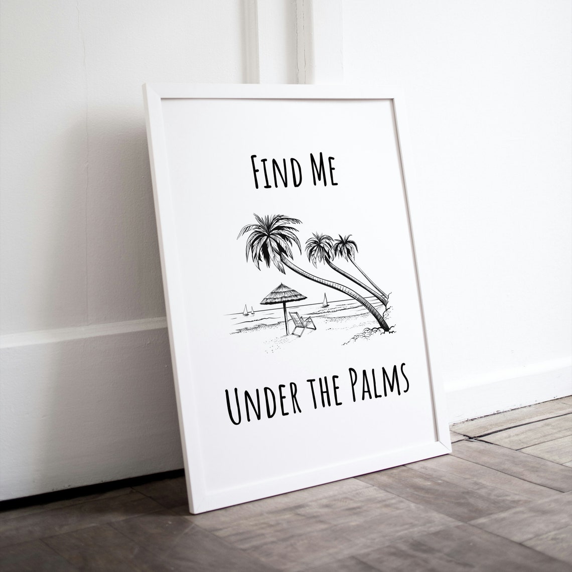 Find Me Under the Palms Beach Sketch Coastal Vacation Poster