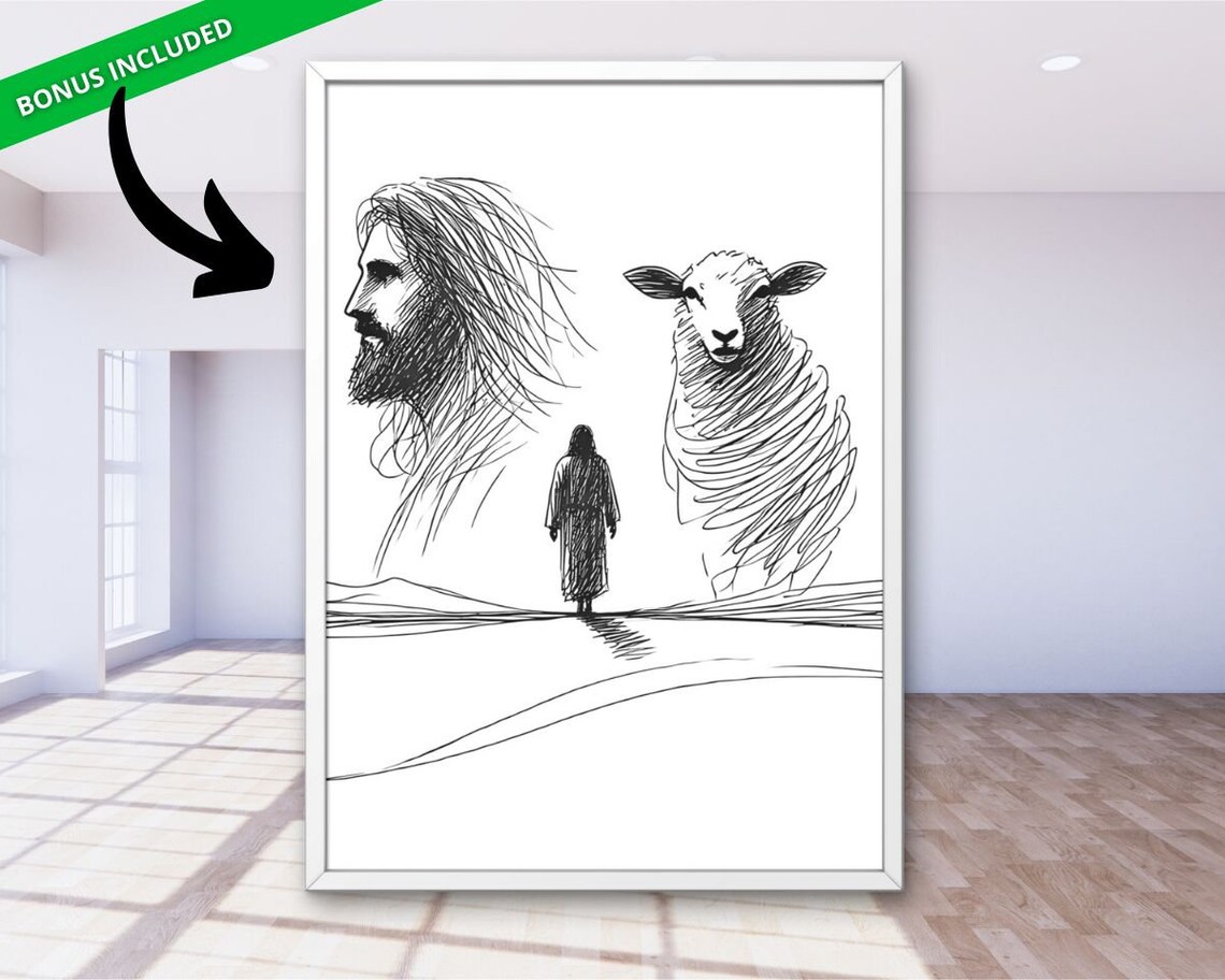 Jesus Knows You by Name Psalm 139 1-4 Good Shepherd Line Art Christian Poster - Image 3