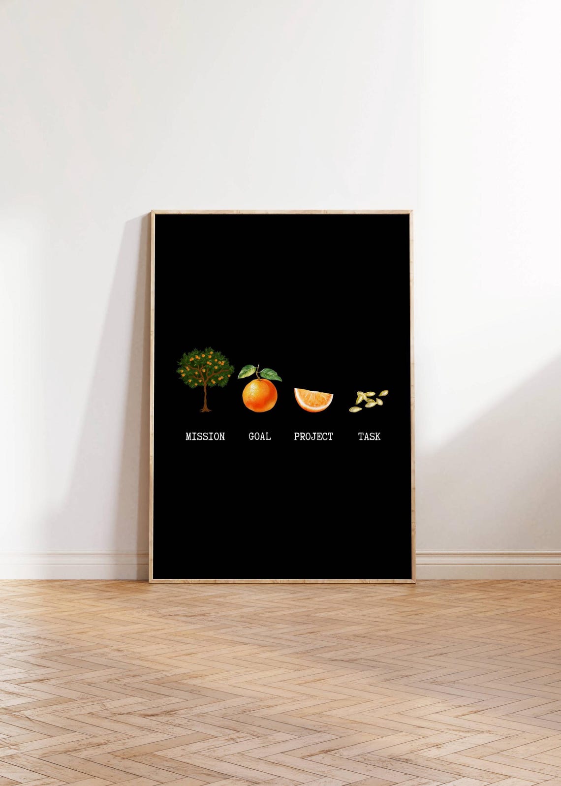 Mission Goal Project Task Orange Tree Funny Infographic Black Poster - Image 2