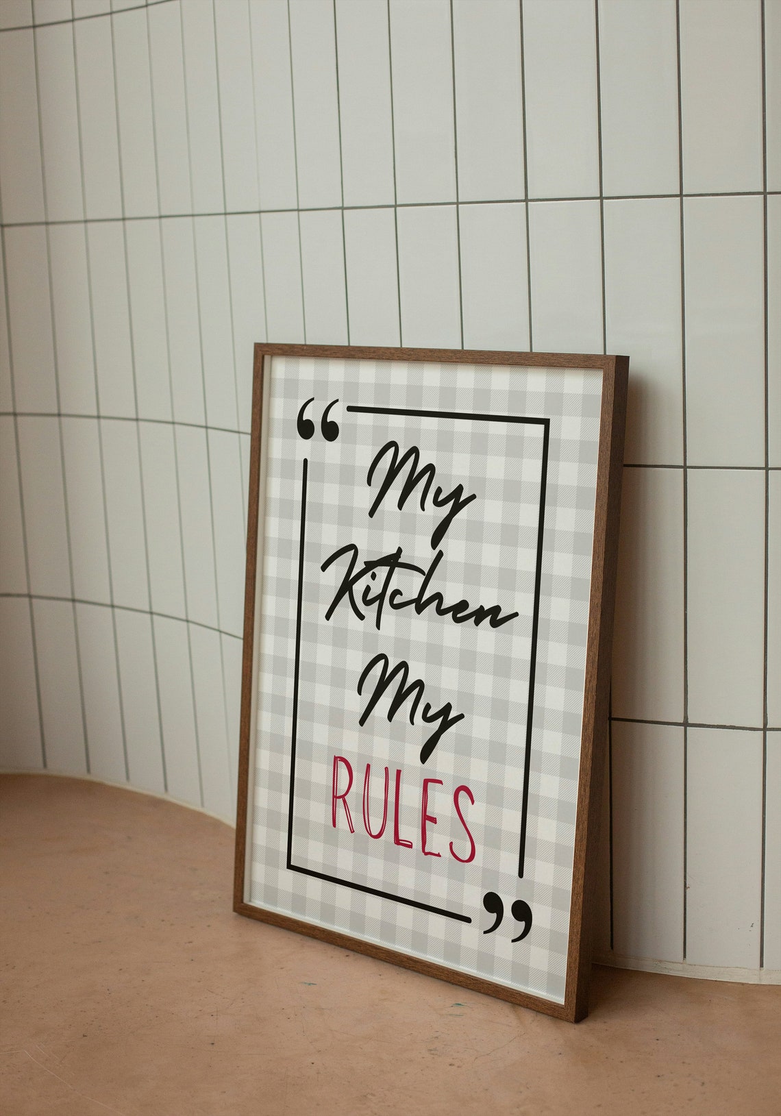 My Kitchen My Rules Gingham Farmhouse Kitchen Quote Wall Poster - Image 2