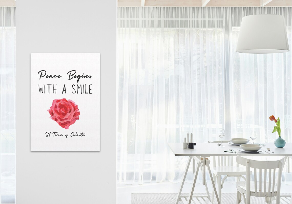 Peace Begins With A Smile St Teresa Calcutta Quote Rose Watercolor Poster - Image 3