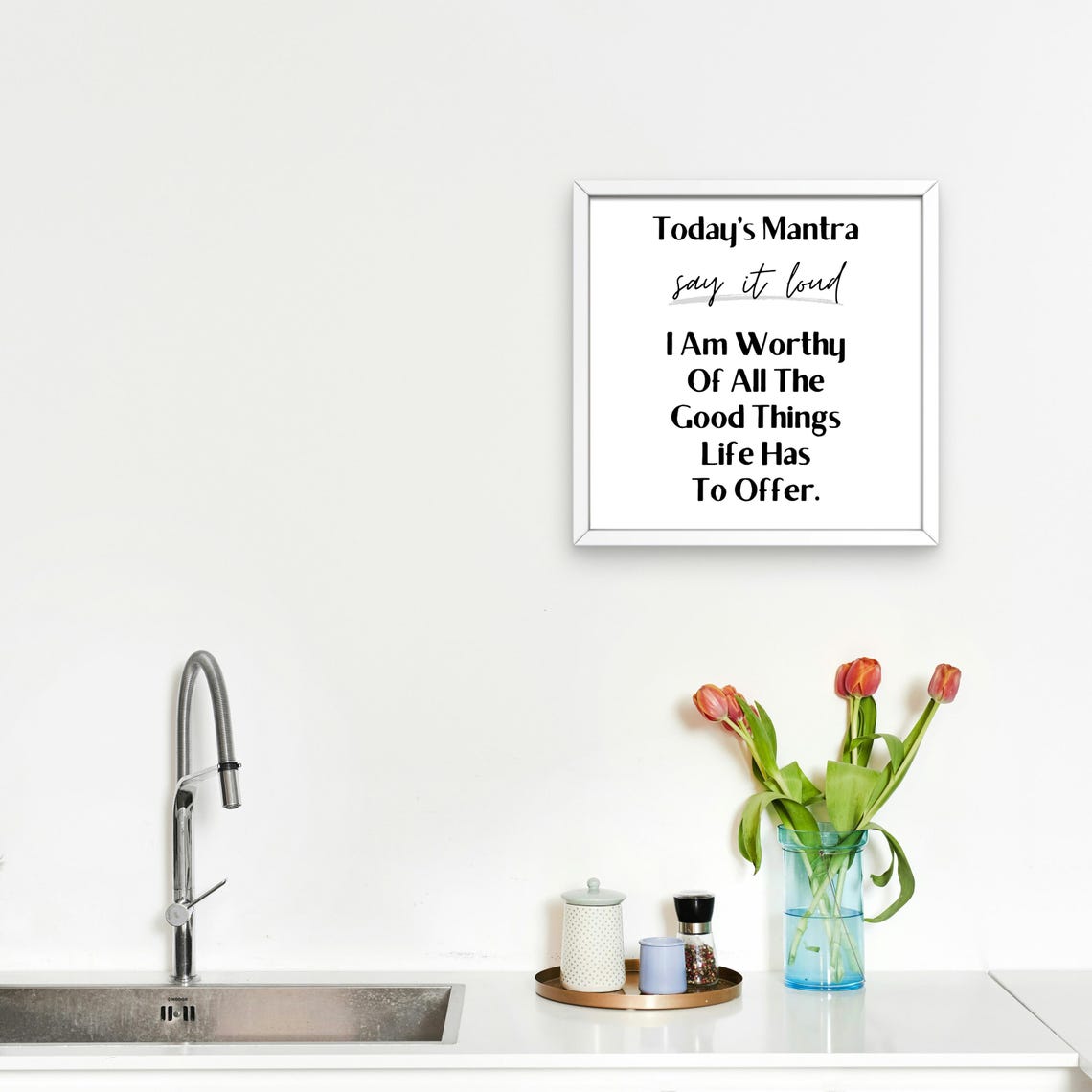 Today's Mantra Positive Affirmation Quote Poster I Am Worthy Decor Art - Image 2