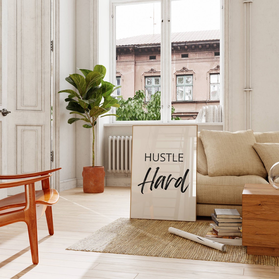 Hustle Hard Black Script Typography Motivational Office Wall Poster - Image 3