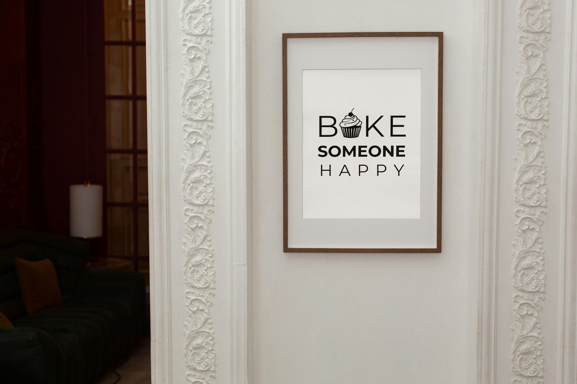 Bake Someone Happy Cupcake Kitchen Quote Minimalist Black Poster - Image 2
