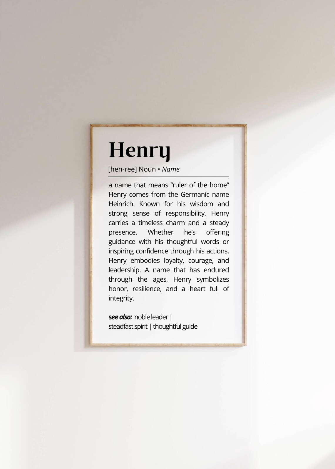 Henry Name Definition Art Print, Minimalist Typography