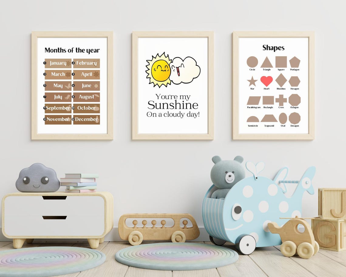 Shapes Chart 16 Geometric Figures Tan Red Heart Modern Kids Poster - Image 2