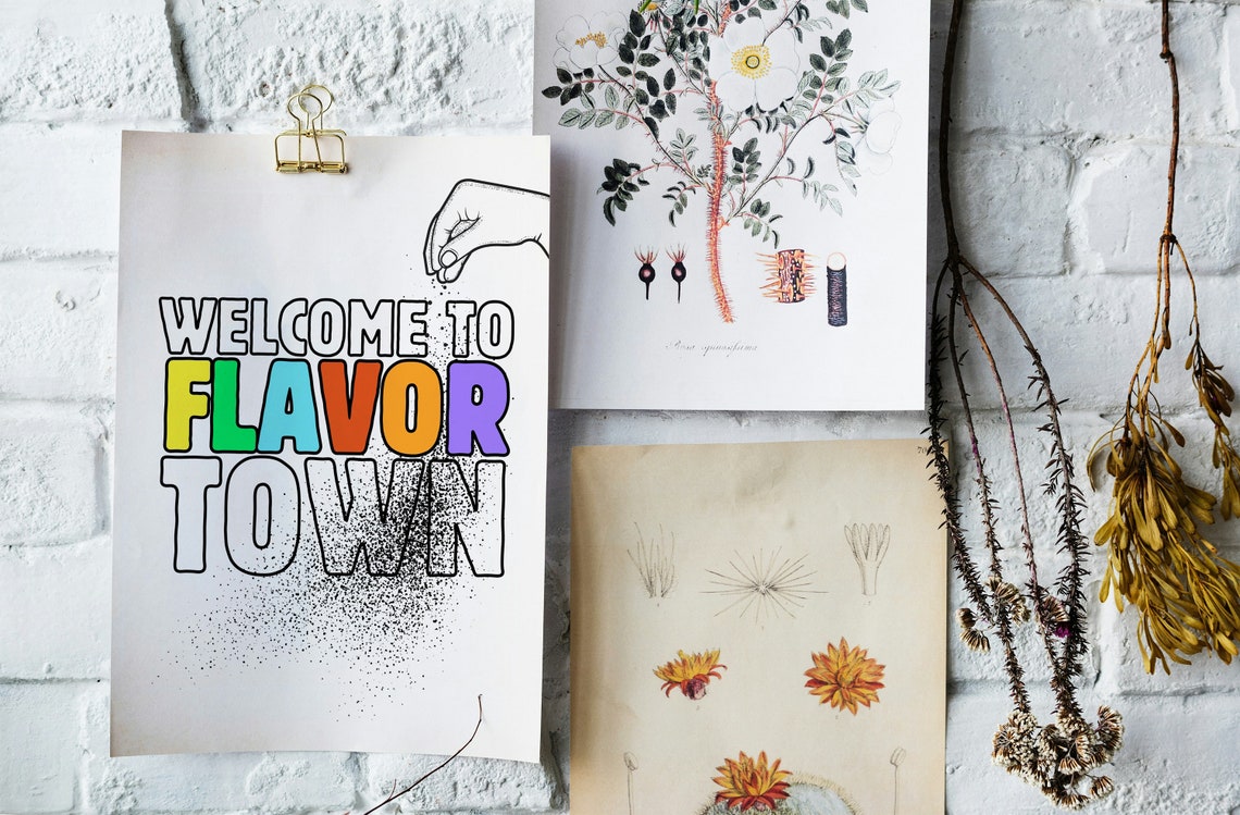 Welcome to Flavor Town Colorful Kitchen Foodie Quote Art Poster - Image 3